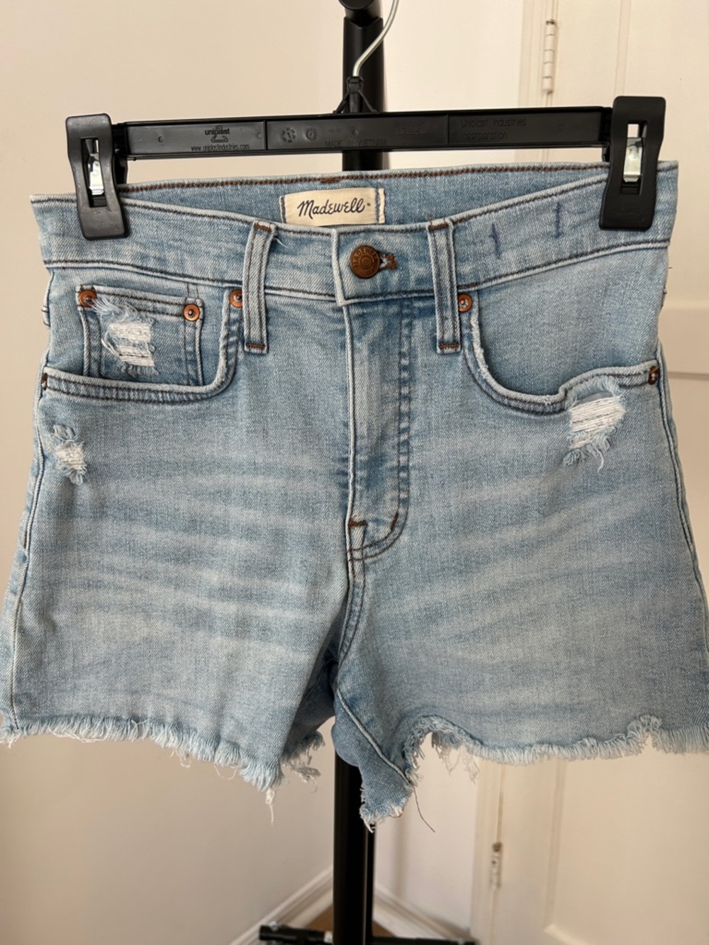Madewell Distressed High Rise Shorts. Size 25. 3” inseam.